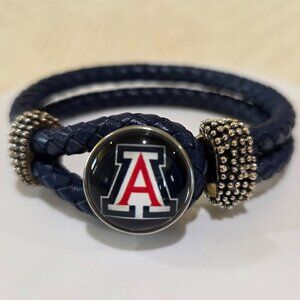 University of Arizona UofA Braided Navy Blue Leather Unisex Adjustable Bracelet